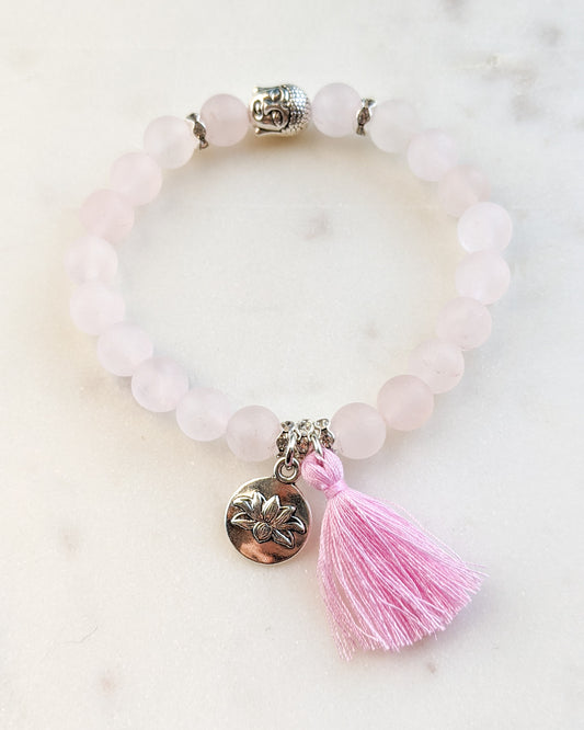 Rose Quartz Buddha/Lotus Mala Bracelet