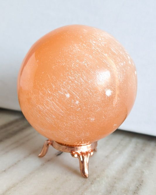 Orange Selenite Gazing Ball with Copper Stand