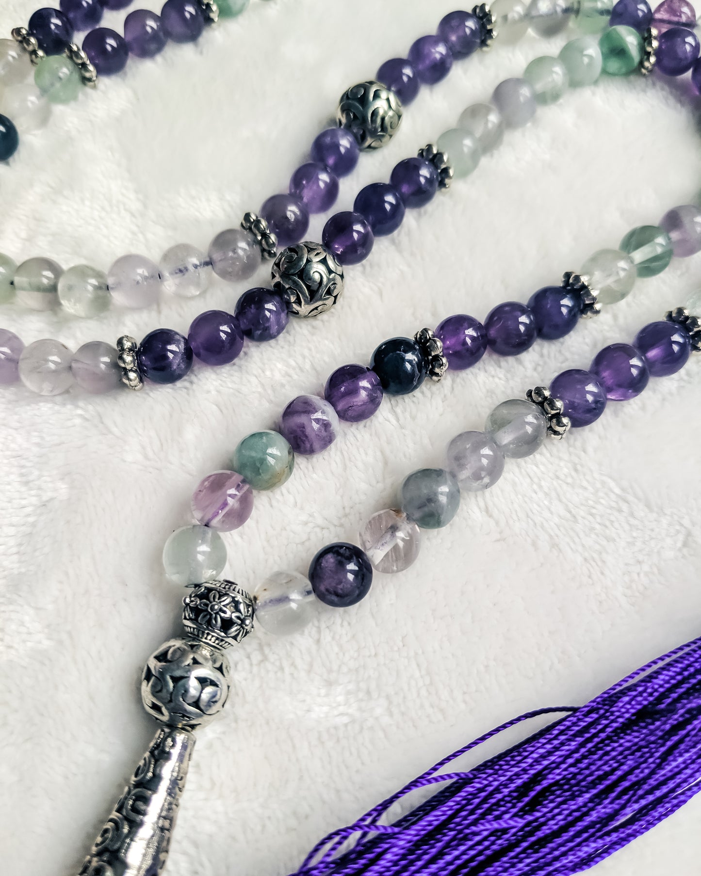 Gemstone Mala Necklace (Amethyst/Fluorite)